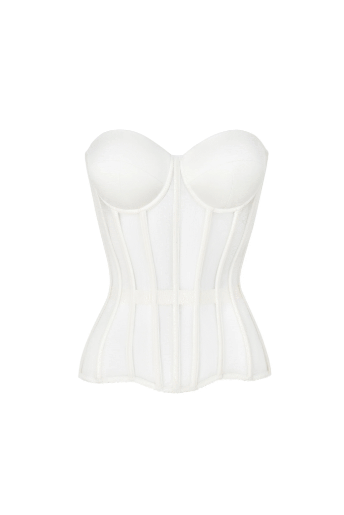 White Mesh Corset Top with Satin Cups