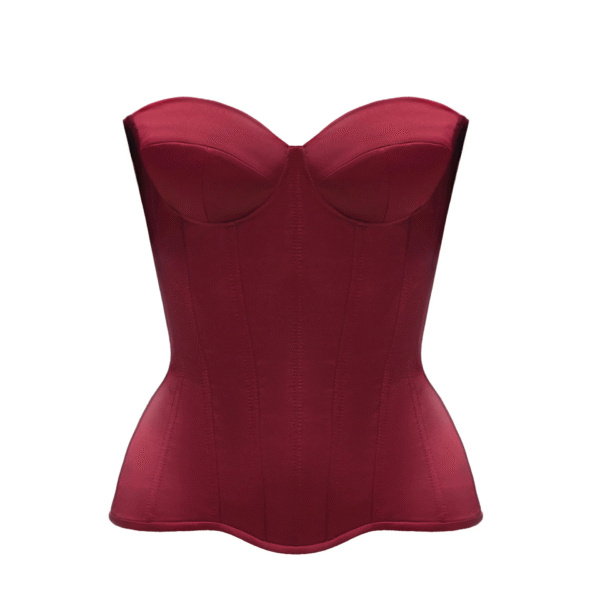 Burgundy Satin Overbust Bustier Corset Top