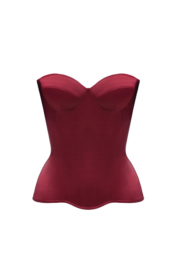 Burgundy Satin Overbust Bustier Corset Top