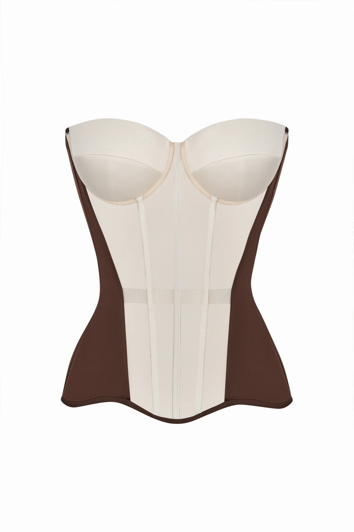 Brown Satin Corset Top with Transparent Front and Milk Reliefs