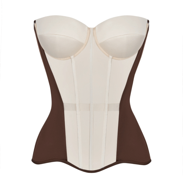 Brown Satin Corset Top with Transparent Front and Milk Reliefs