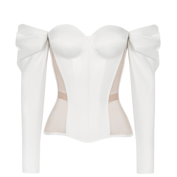White Corset with Reliefs and Detachable Off Shoulders