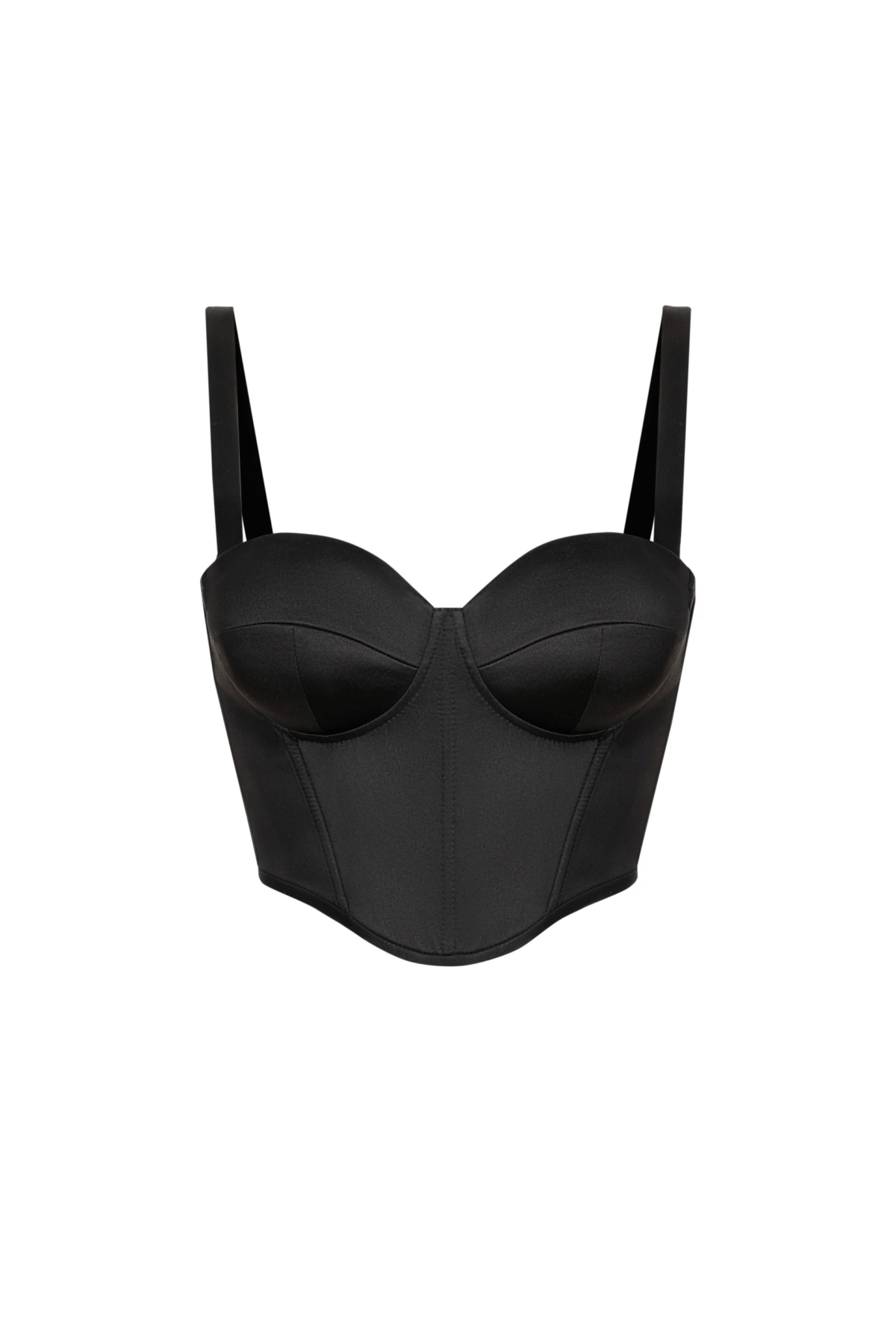 Black Satin Bustier Top Corset with Shoulder Straps