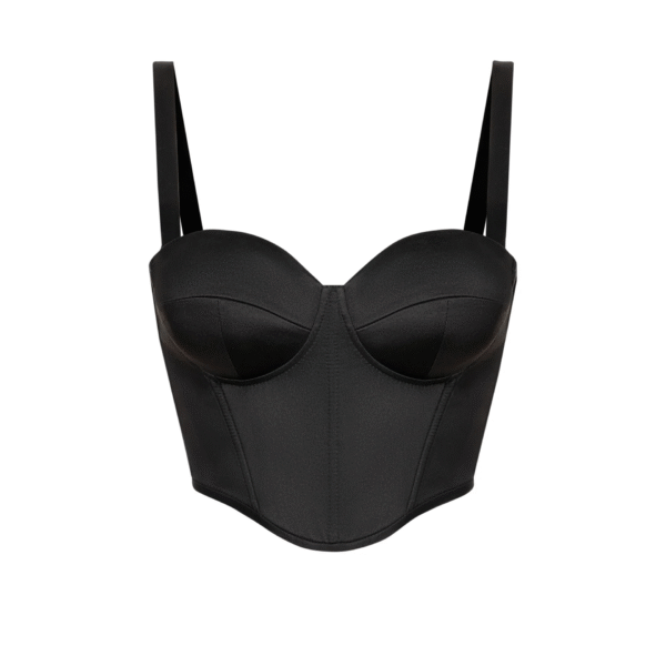 Black Satin Bustier Top Corset with Shoulder Straps