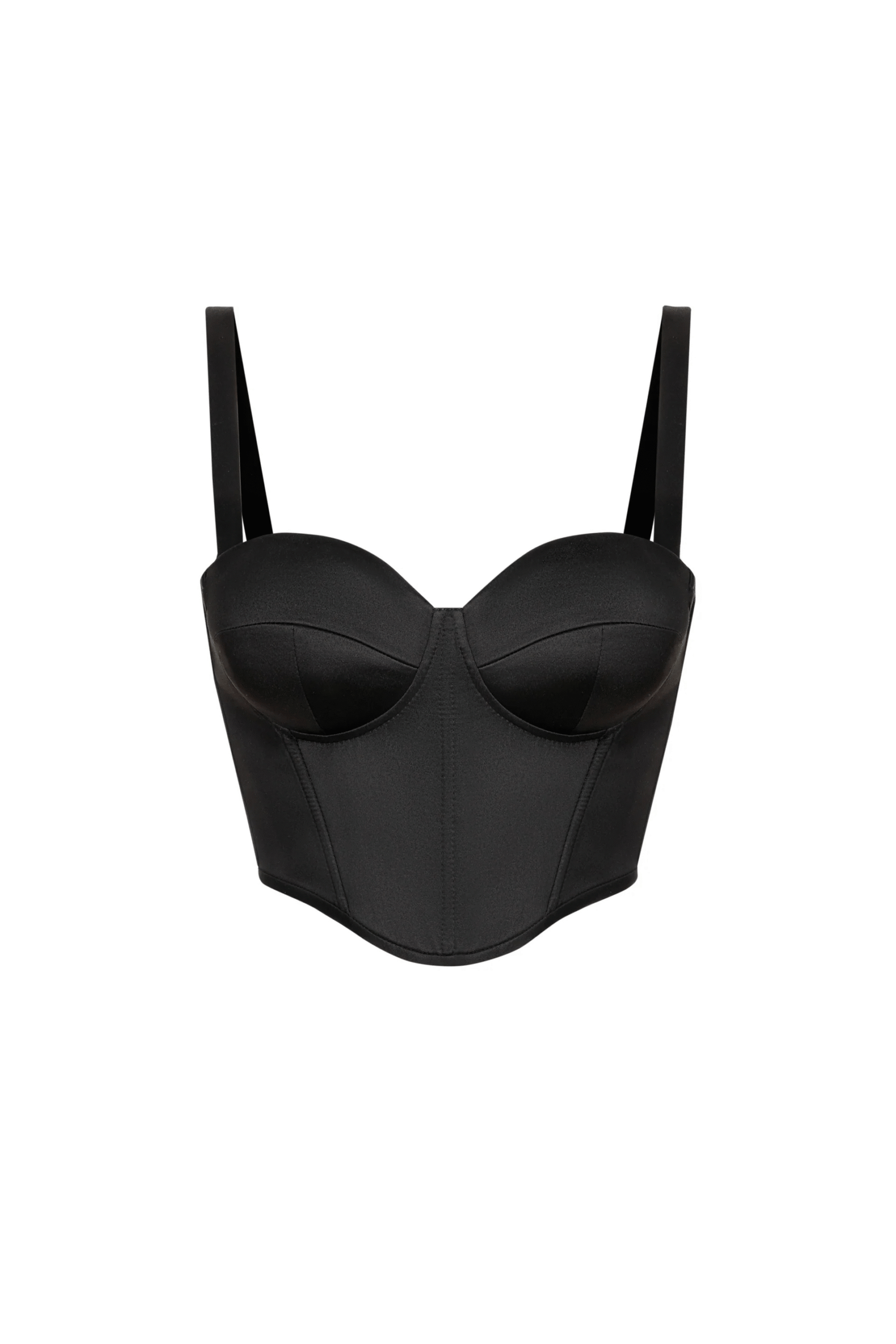 Black Satin Bustier Top Corset with Shoulder Straps Black Satin Bustier Top Corset with Shoulder Straps
