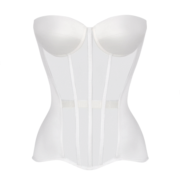 White Mesh and Satin Corset Top with Cups