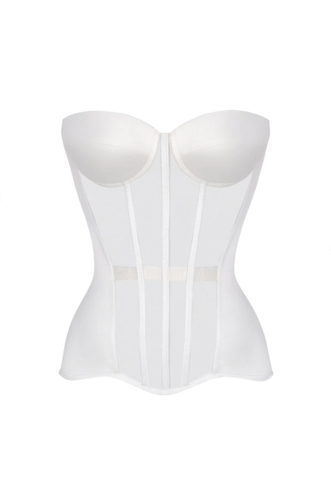 White Mesh and Satin Corset Top with Cups
