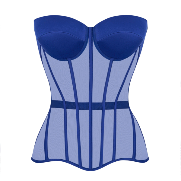 Blue Mesh Overbust Corset Top with Satin Cups
