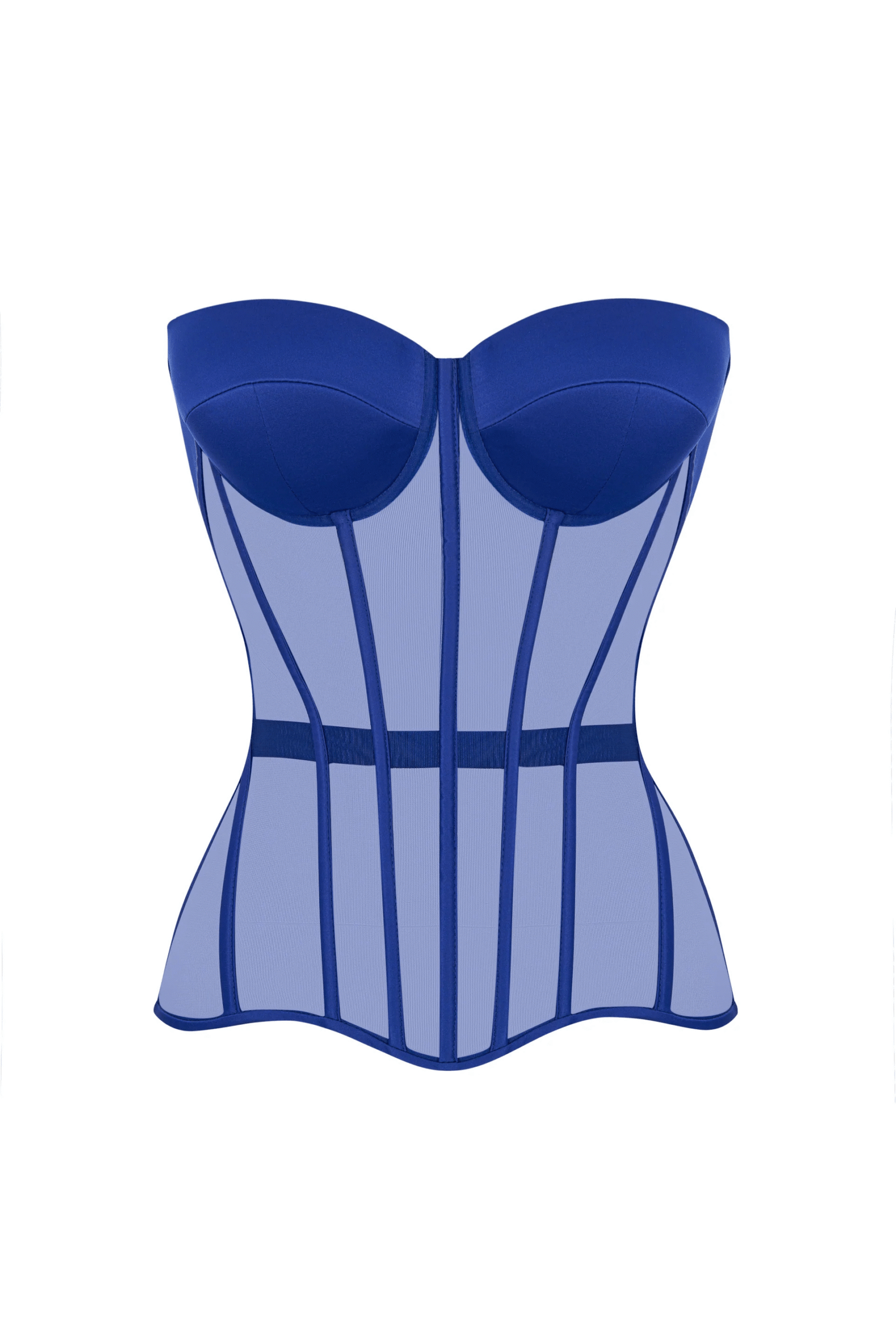 Blue Mesh Overbust Corset Top with Satin Cups Blue Mesh Overbust Corset Top with Satin Cups