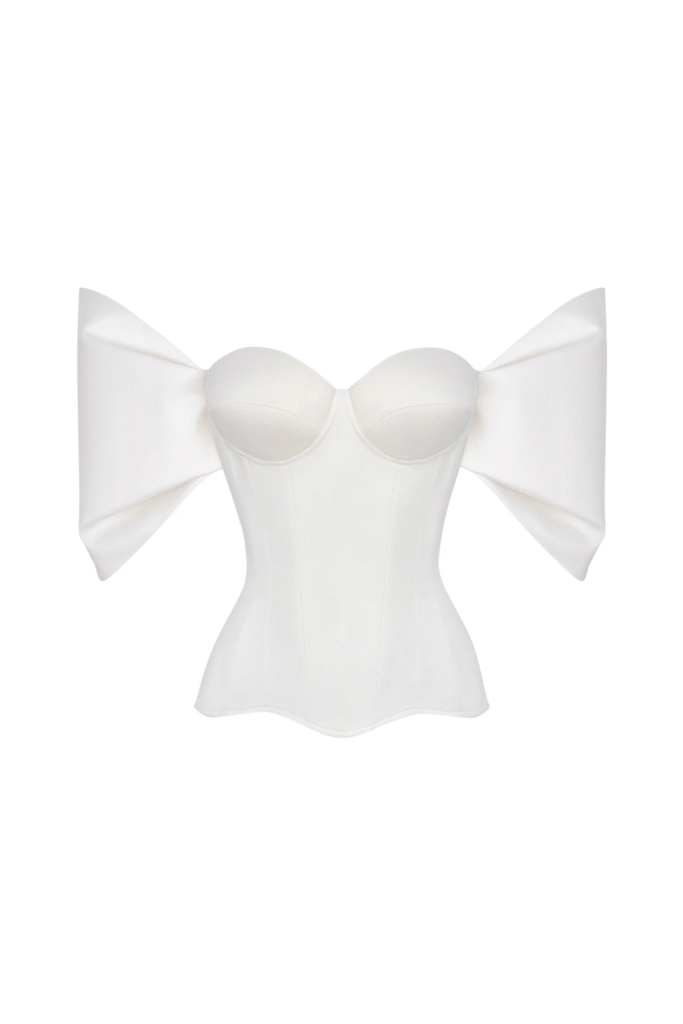 Off Sleeved White Corset Bustier Top in Satin