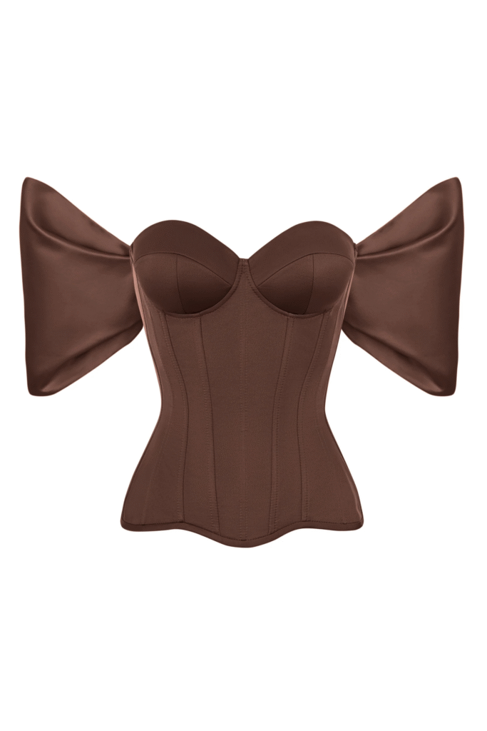 Brown Satin Corset Top with Detachable Sleeves