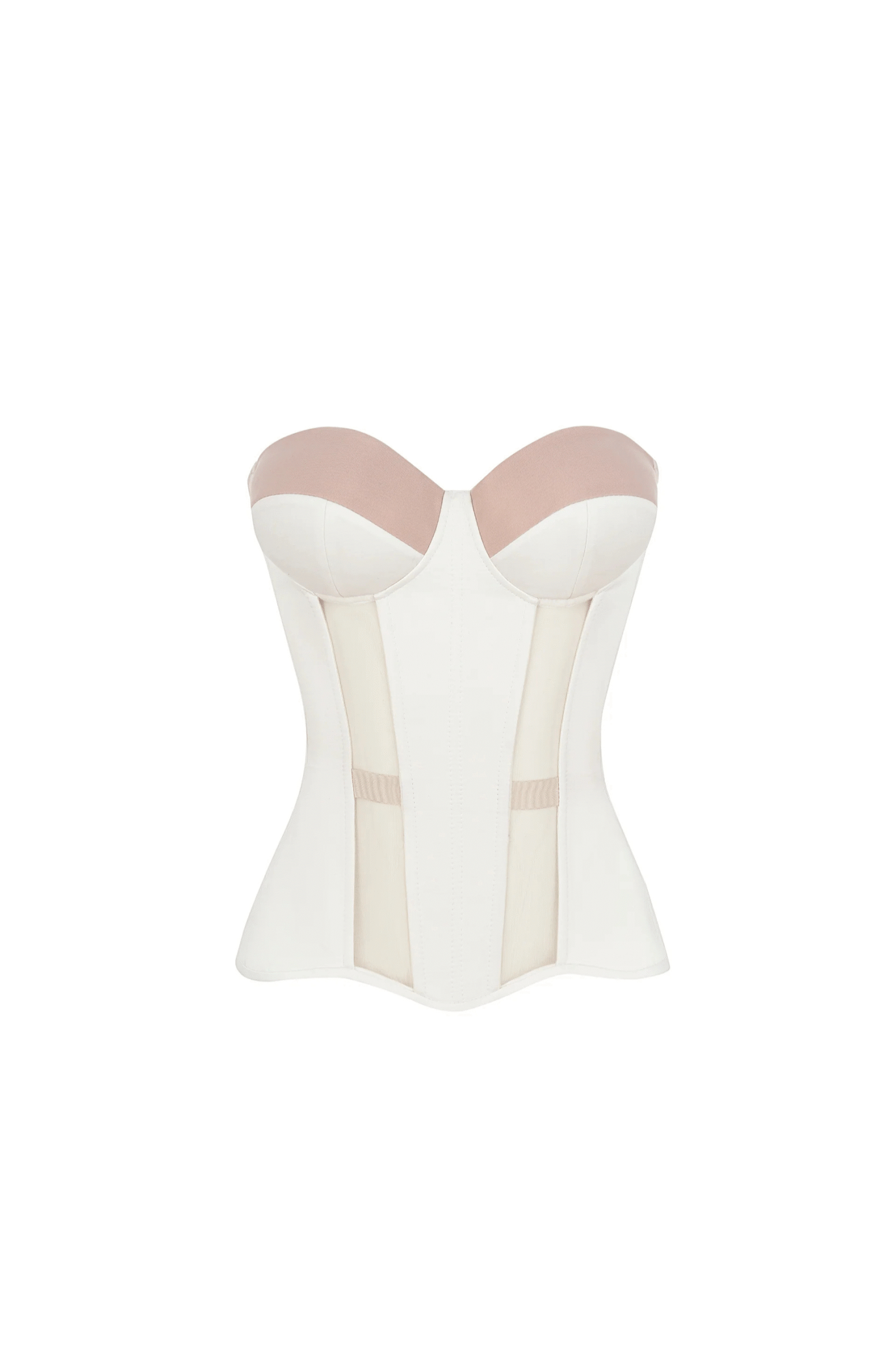 Cupped Corset Top in White Satin and Mesh Cupped Corset Top in White Satin and Mesh