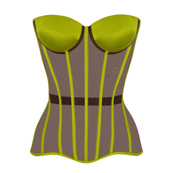 Brown Overbust Satin Corset Top with Olive Reliefs