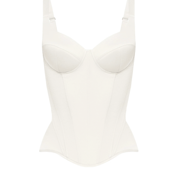 Off-White Satin Corset Top with Fixed Shoulder Straps
