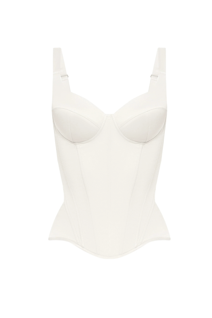 Off-White Satin Corset Top with Fixed Shoulder Straps