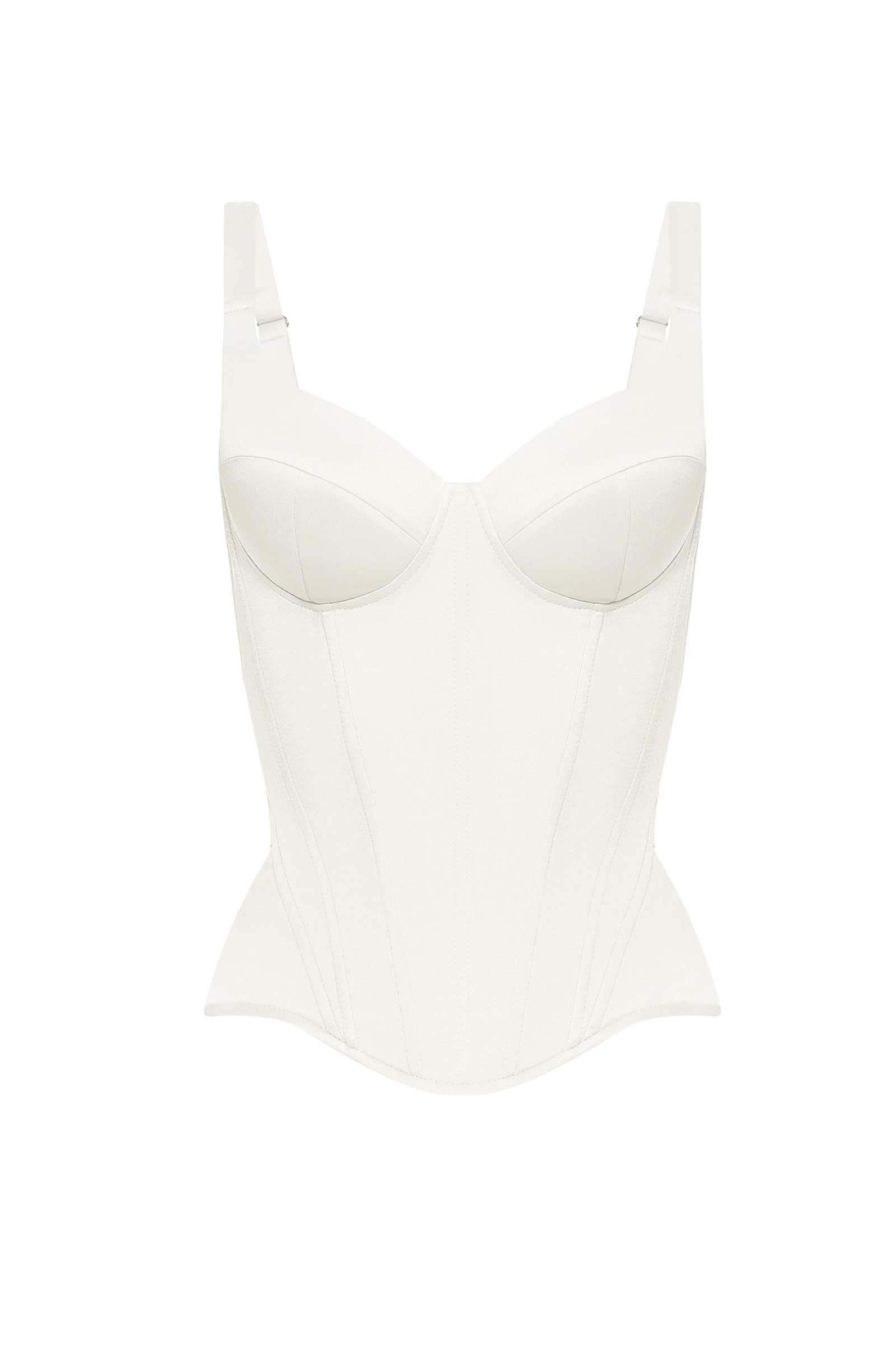 Off-White Satin Corset Top with Fixed Shoulder Straps Off-White Satin Corset Top with Fixed Shoulder Straps