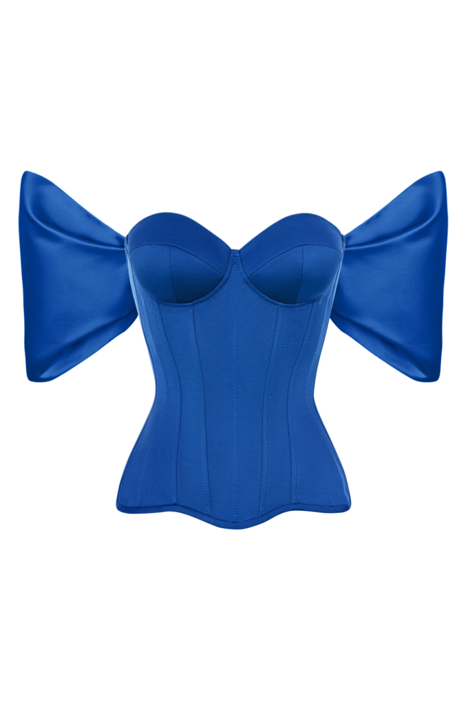 Blue Corset Top in Satin with Detachable Off Sleeves