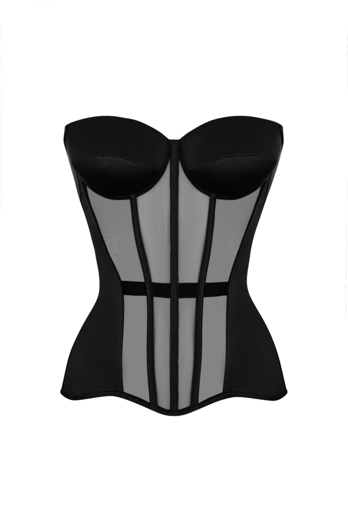 Black Satin Corset with Transparent Front