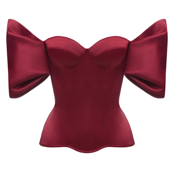 Burgundy Satin Corset with Detachable Sleeves