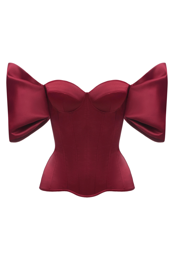 Burgundy Satin Corset with Detachable Sleeves