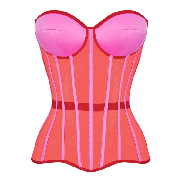 Red Corset Top with Pink Satin Cups