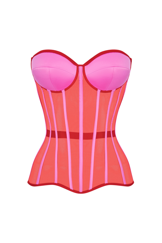 Red Corset Top with Pink Satin Cups