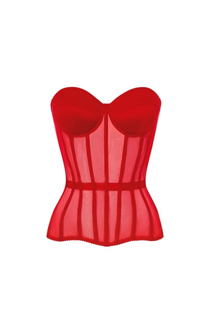 Red Corset Bustier with Cups and Transparent Front