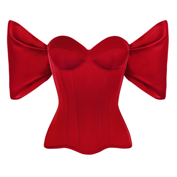 Red Satin Corset Top with off the Shoulders