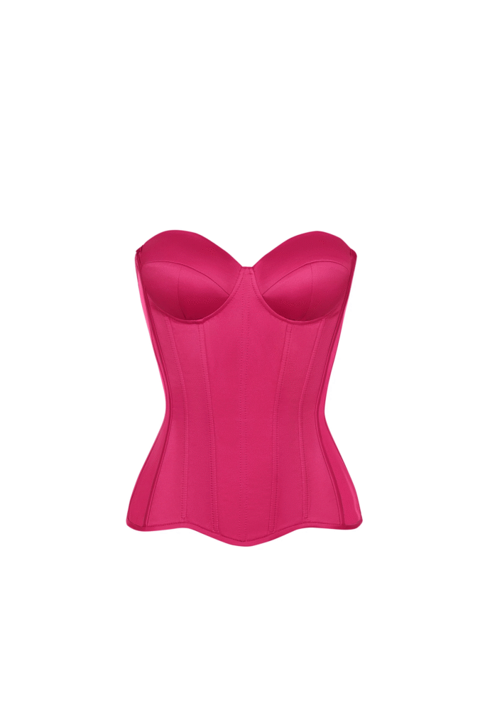 Shocking Pink Satin Corset with Cups
