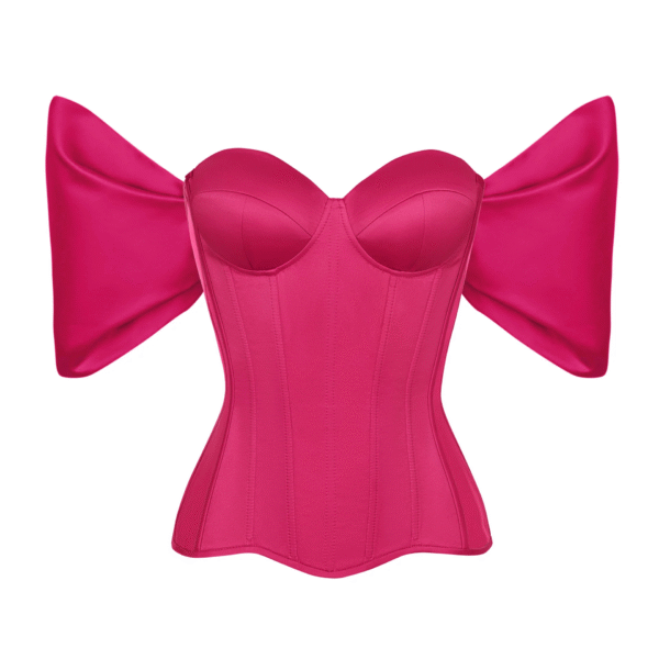 Shocking Pink Satin Corset with Detachable Sleeves