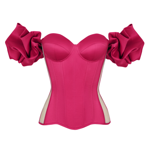 Hot Pink Satin Bustier Corset with Transparent Back and Sleeves
