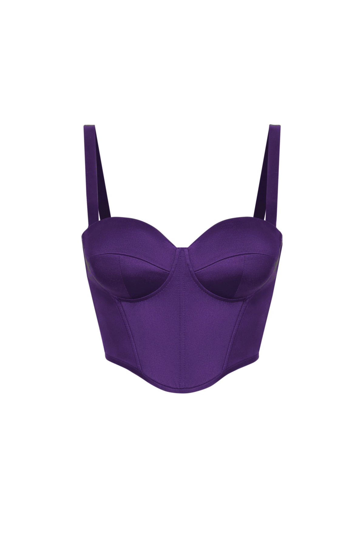 Purple Short Satin Bustier Top Corset with Shoulder Straps