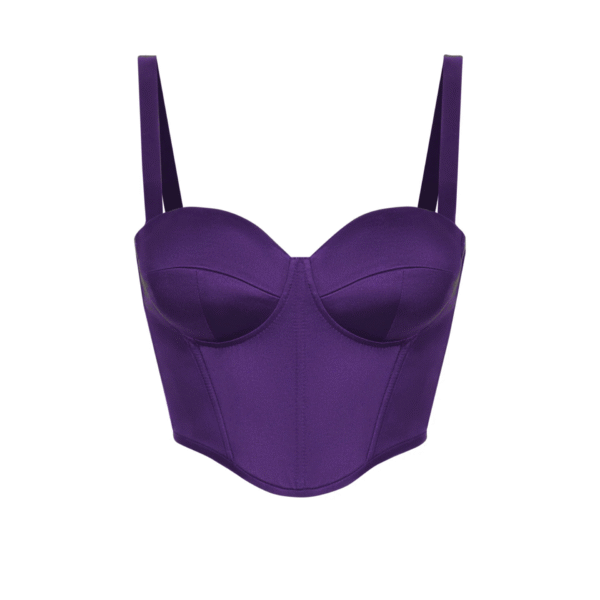 Purple Short Satin Bustier Top Corset with Shoulder Straps