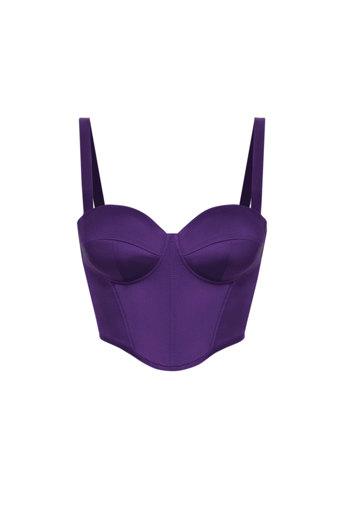 Purple Short Satin Bustier Top Corset with Shoulder Straps