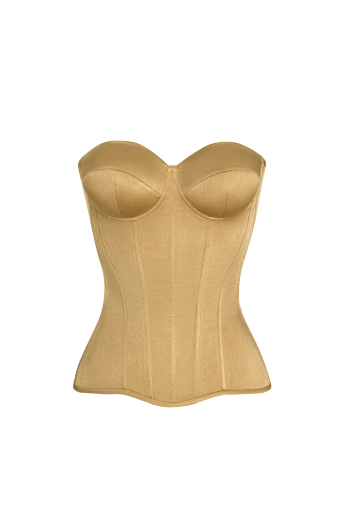 Yellow Gold Satin Corset Top with Cups