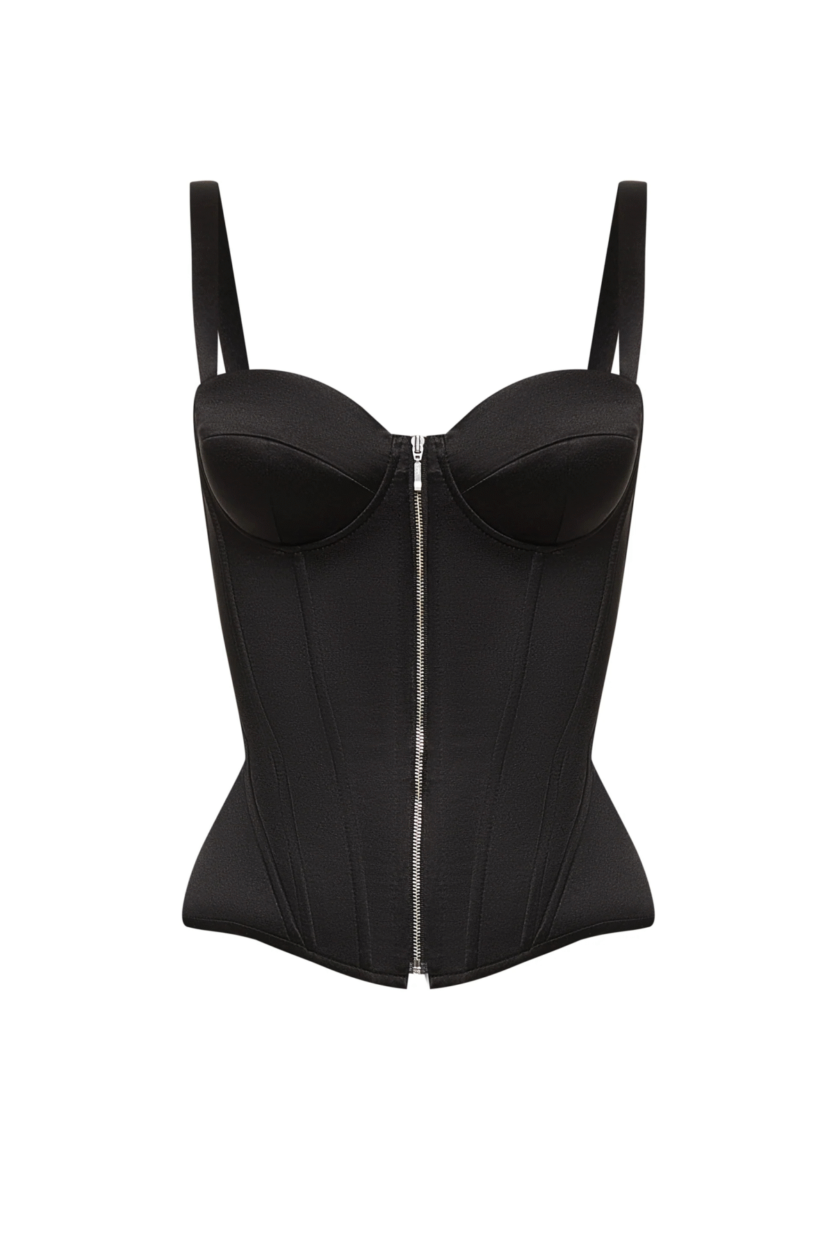 Black Corset Top with Removable Shoulder Straps and Front Zip