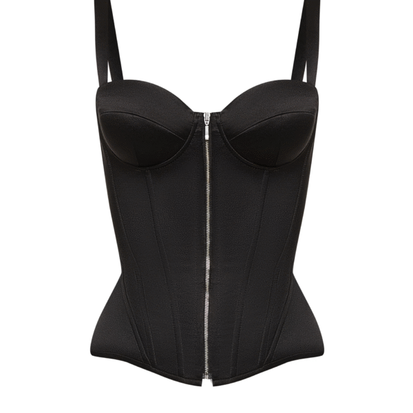 Black Corset Top with Removable Shoulder Straps and Front Zip