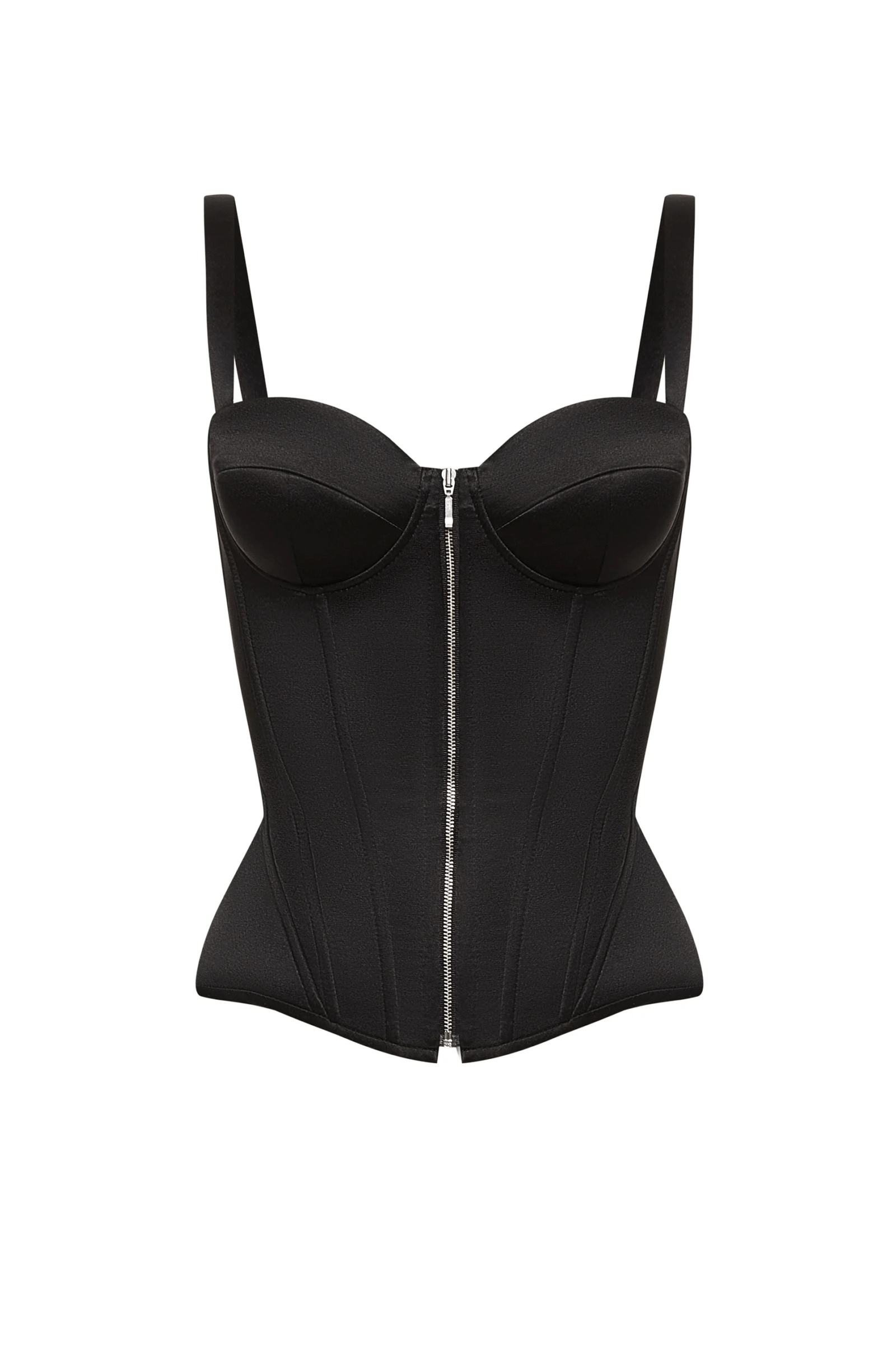 Black Corset Top with Removable Shoulder Straps and Front Zip Black Corset Top with Removable Shoulder Straps and Front Zip