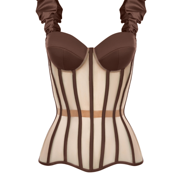 Brown Corset with Satin Cups and Detachable Straps
