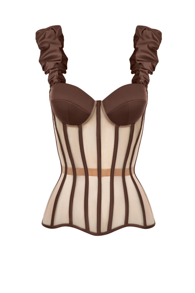 Brown Corset with Satin Cups and Detachable Straps