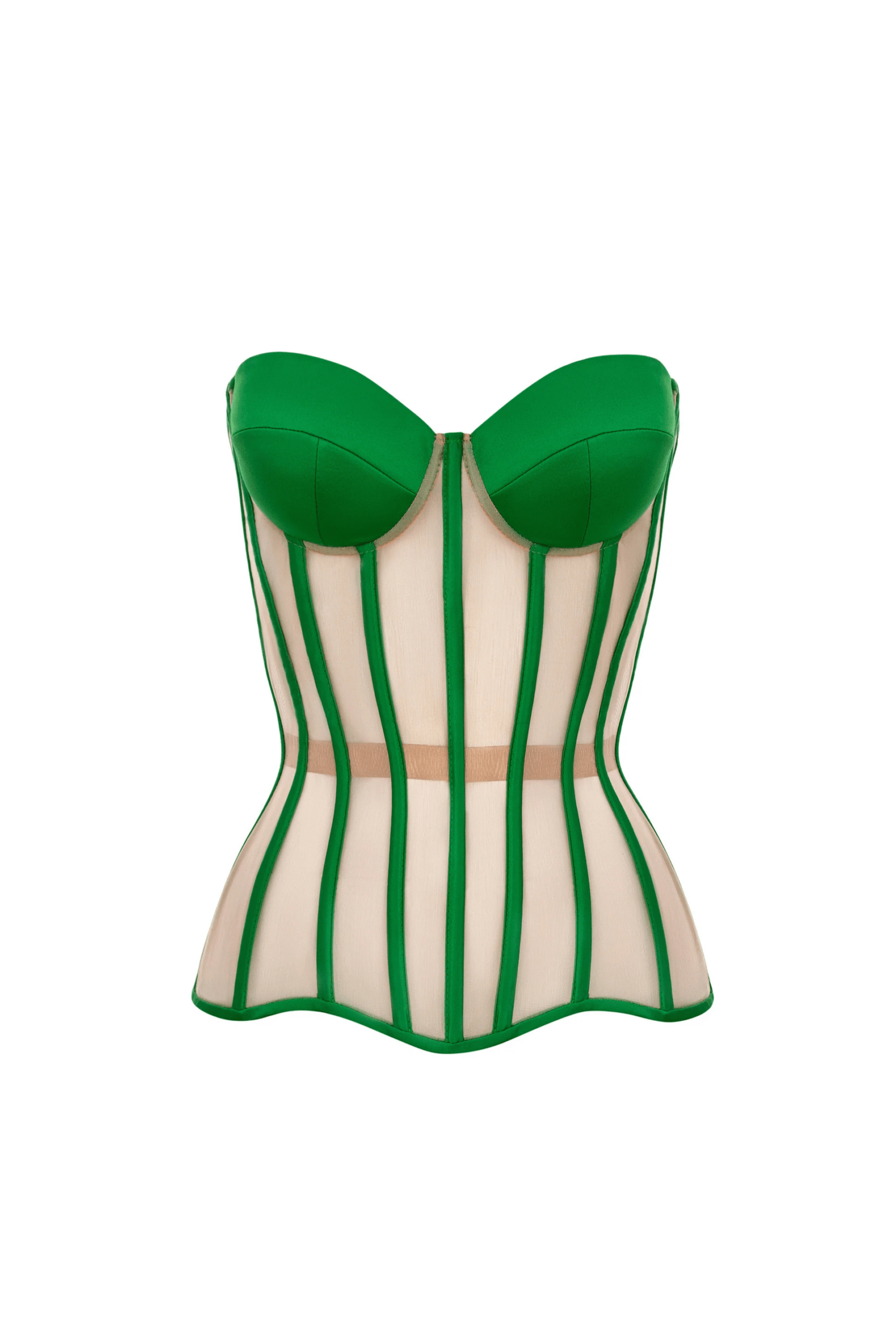 Green Corset with Mesh Reliefs and Satin Cups Green Corset with Mesh Reliefs and Satin Cups