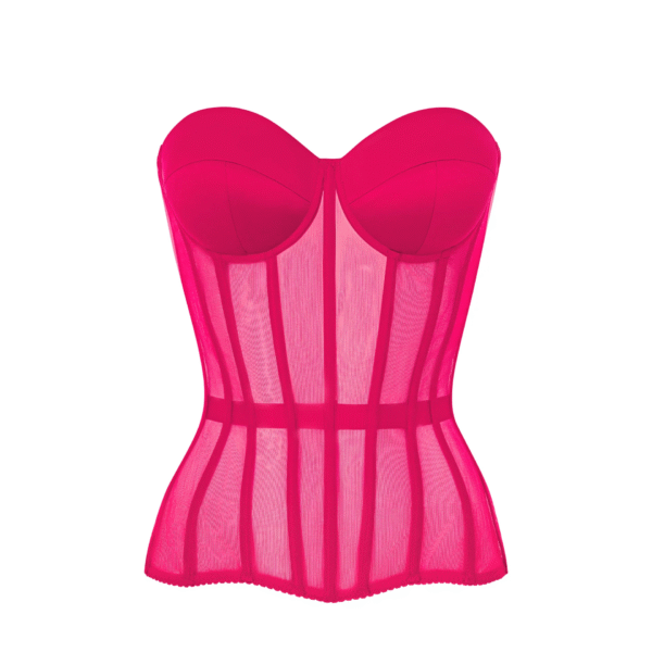 Hot Pink Mesh Corset Top with Satin Cups