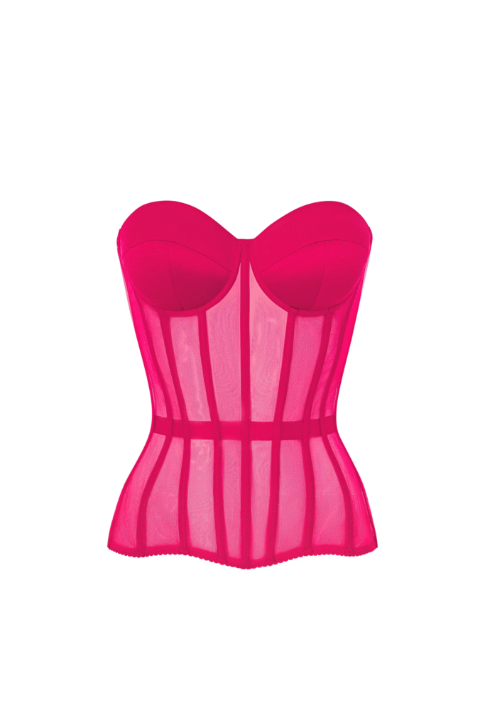 Hot Pink Mesh Corset Top with Satin Cups