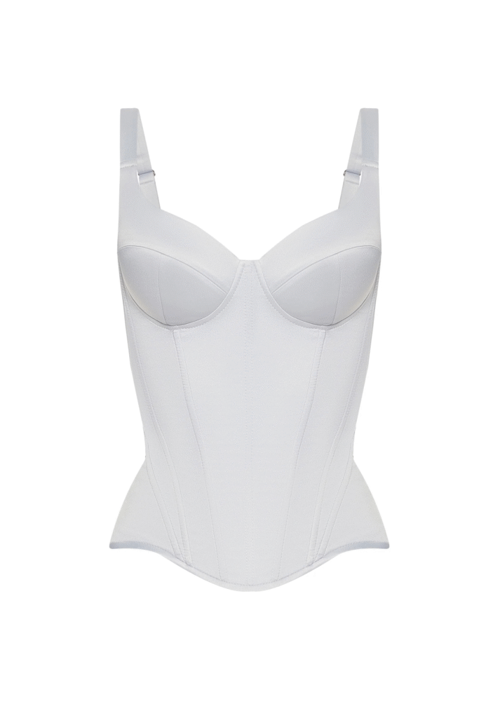 Light Grey Satin Corset Top with Fixed Shoulder Straps