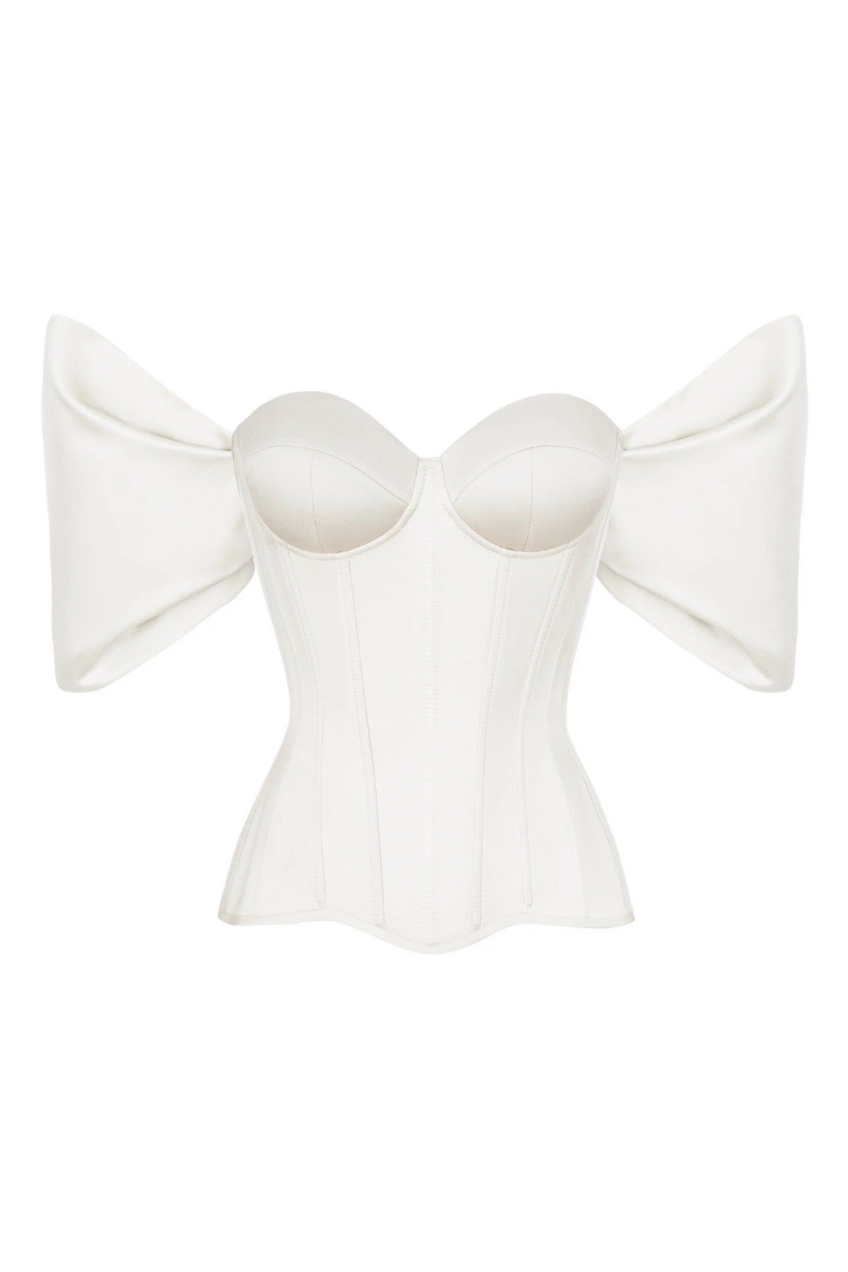 White Satin Sleeved Corset Top with Cups