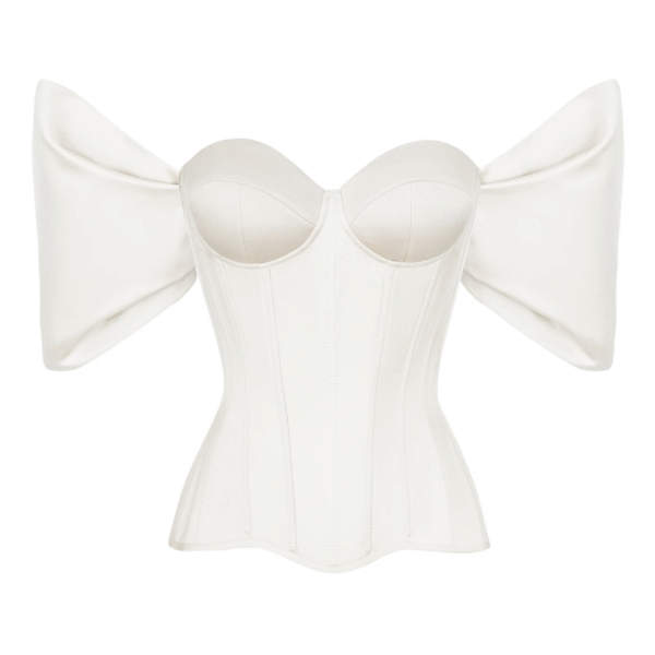 White Satin Sleeved Corset Top with Cups