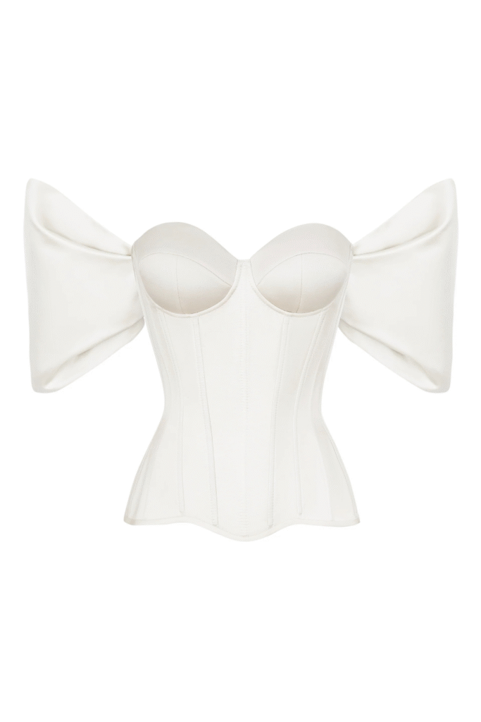 White Satin Sleeved Corset Top with Cups