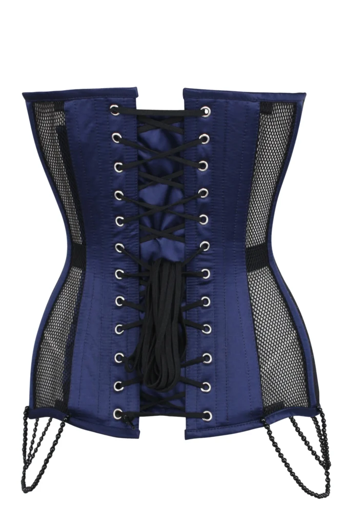 Navy Blue with Black Mesh and Lace Overbust Corset