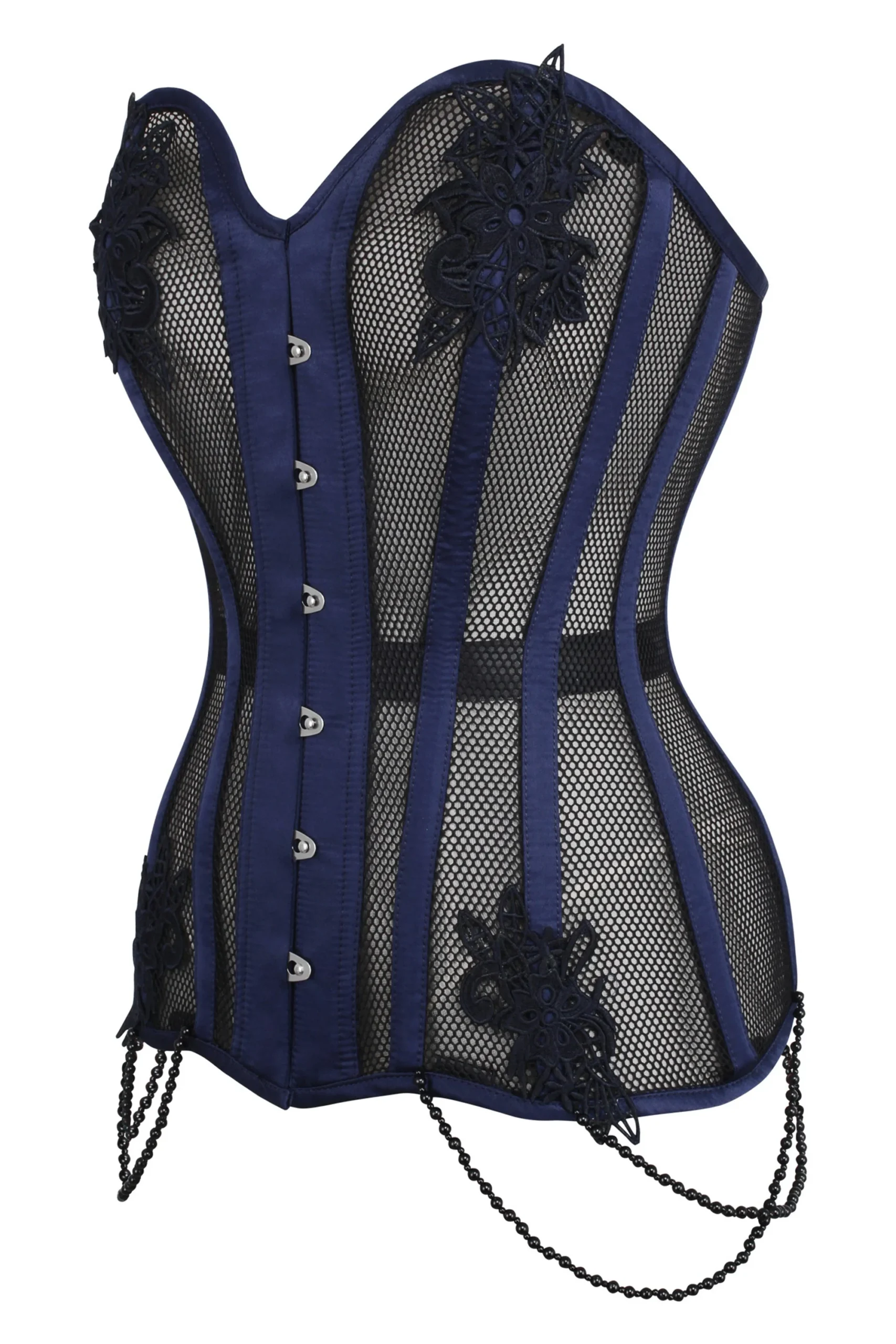 Navy Blue with Black Mesh and Lace Overbust Corset Navy Blue with Black Mesh and Lace Overbust Corset