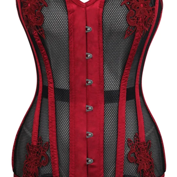 Burgundy with Black Mesh Waist Taming Overbust Gothic Corset